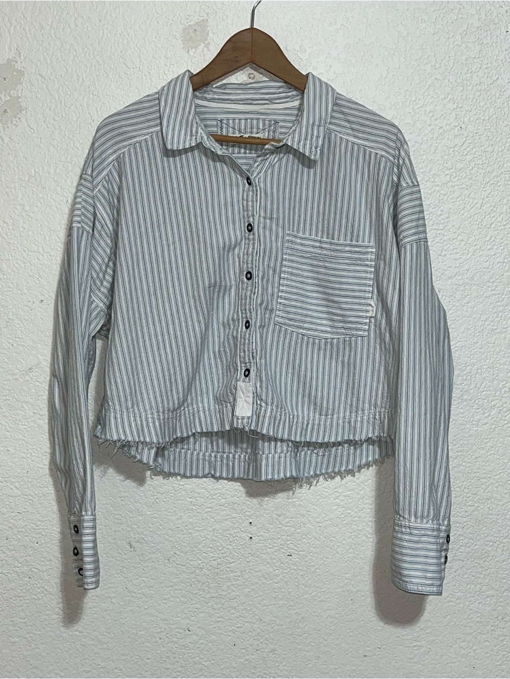We The Free Striped Cropped Button-Up in Blue & White
